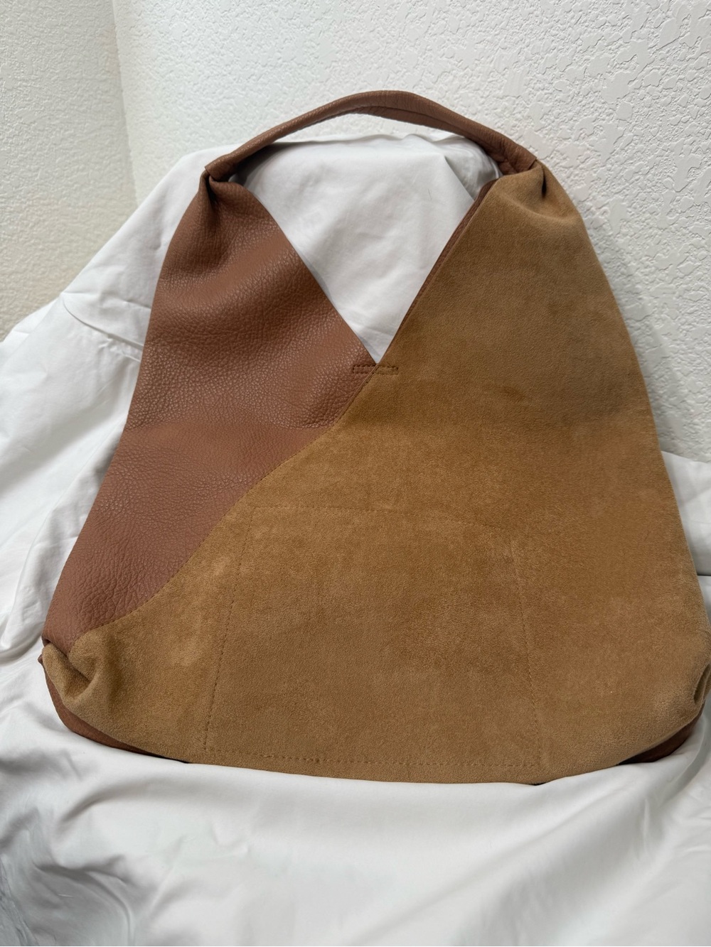 Shiraleah Two-Tone Brown Suede & Leather Shoulder Tote